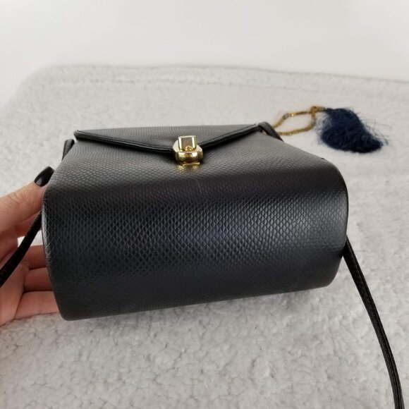 Vintage Ande Black Snake Print Crossbody Purse With Gold‎ Clasp 《329》P - Picture 8 of 9